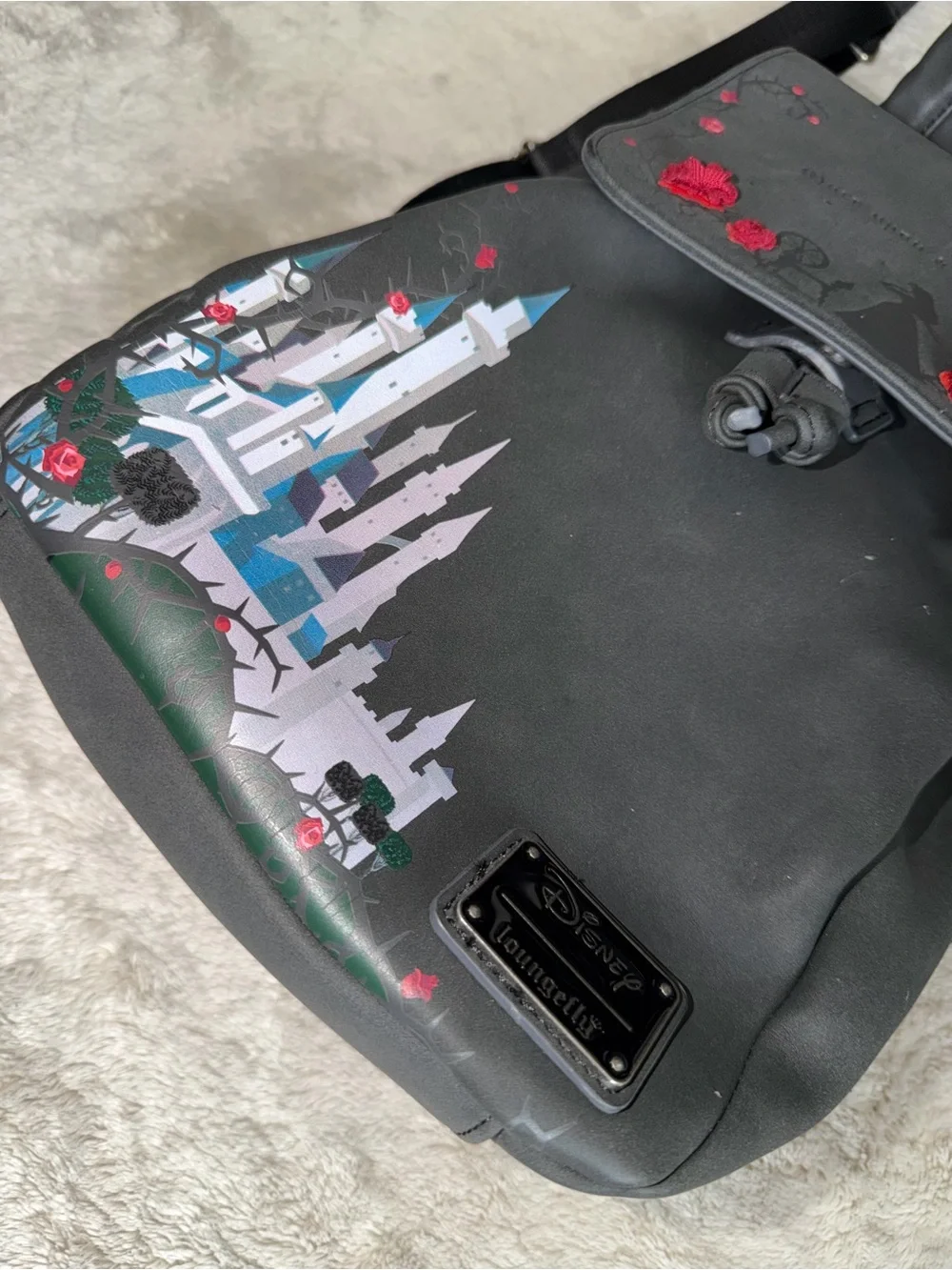 Disney Loungefly Sleeping Beauty Castle Princess Backpack Black Rosette